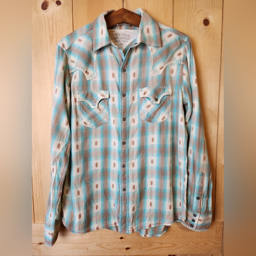 Ryan Michael Cotton Southwestern Metal Snap Closure Long Sleeve Casual Shirt